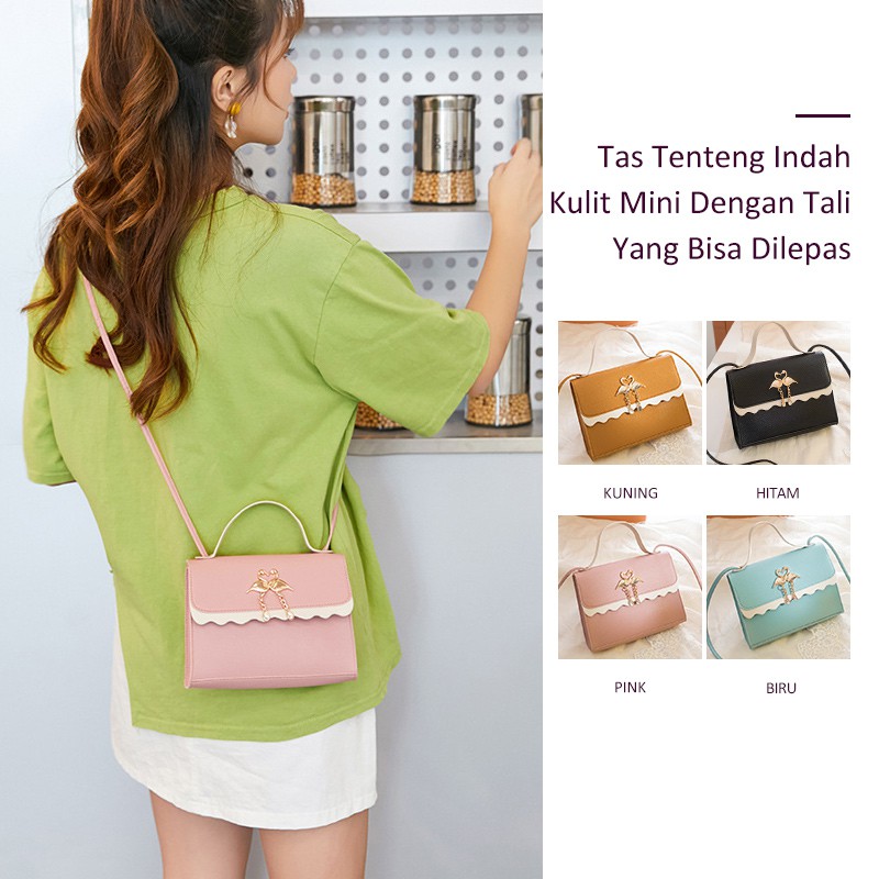 

Herbaay Tas slempang tas bahu kulit mini dengan handle dan rantai bisa dilepas