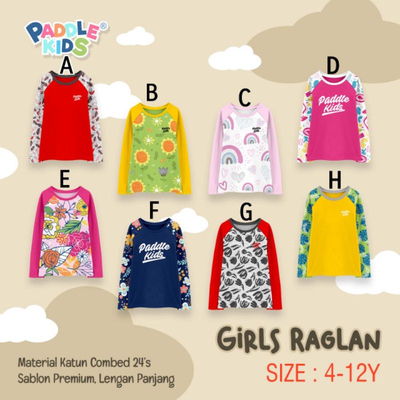 KAOS REGLAN GIRLS PADDLEKIDS / LONG SLEEVE RAGLAN GIRLS / KAOS LENGAN PANJANG ANAK PEREMPUAN 4-12 tahun