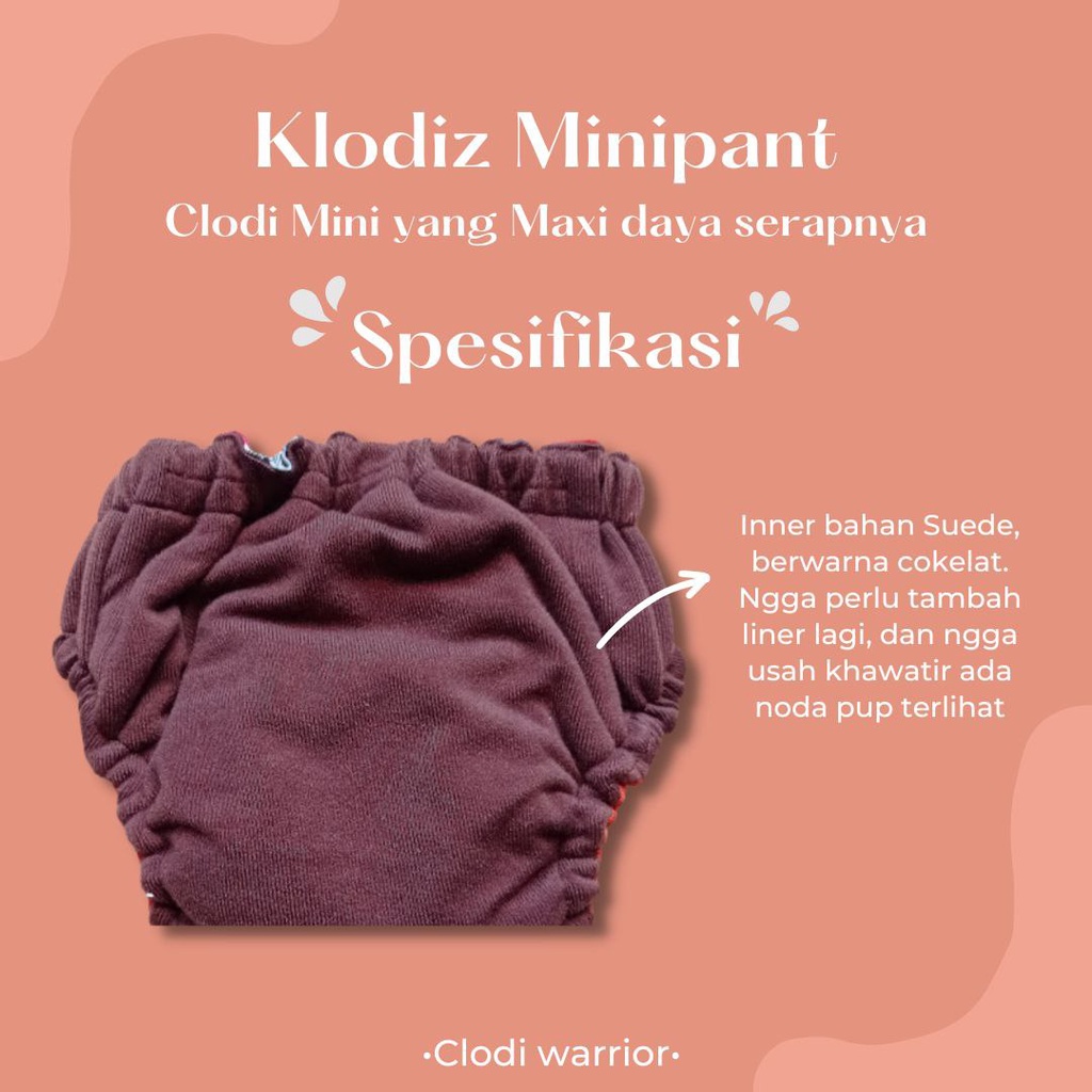 Klodiz Minipants Clodi Praktis Model Celana Insert Menyatu Popok Kain Cuci Ulang Untuk anak BB 3-15kg