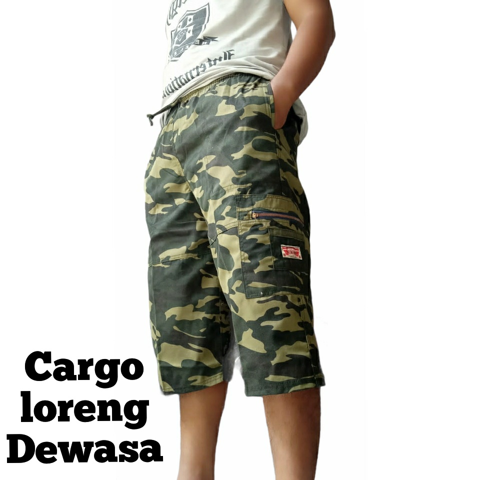 Celana Pendek Pria Cargo Army Loreng Kasual Celana Pendek Santai Pria Doreng 7/8 Resleting Cowok/ Ce