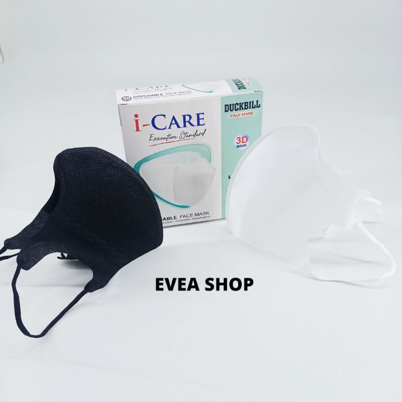 Masker i Care 3ply Duckbill 1BOX Isi 20pc Hitam&Putih masker duckbill icare masker duckbill TERMURAH