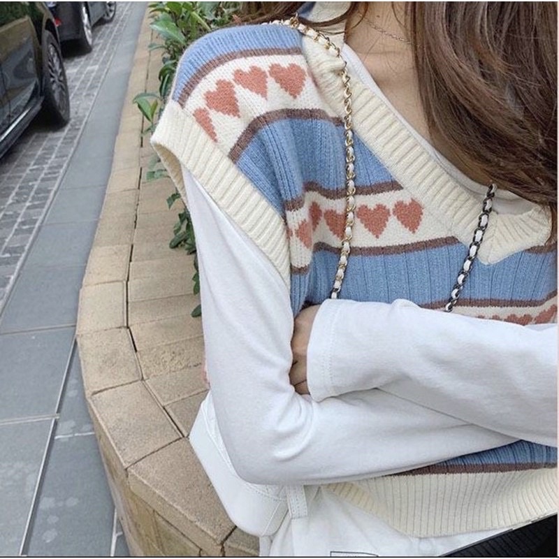 VEST KNIT LOVE HEARTH | ROMPI RAJUT LOVE VEST KOREAN KNIT