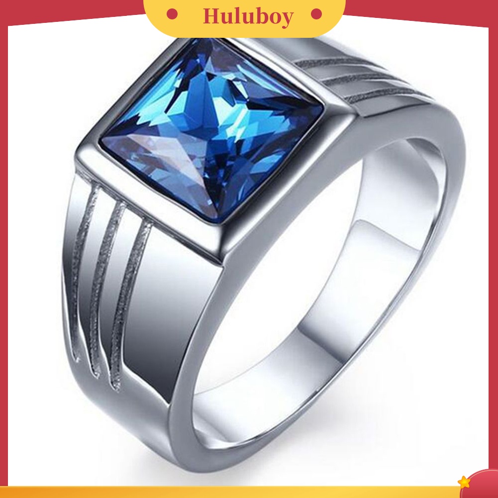 Hu Hu Hu Hu Hu Alat Bantu Pasang Kacamata♡ Cincin Pernikahan Lebar Hias Berlian Imitasi Persegi Warna Biru Ukuran 7-11 Untuk Pria