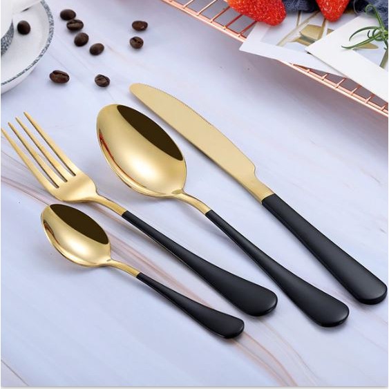 dinner table spoon set gold series portable / sendok garpu sendok teh pisau steak stainless set