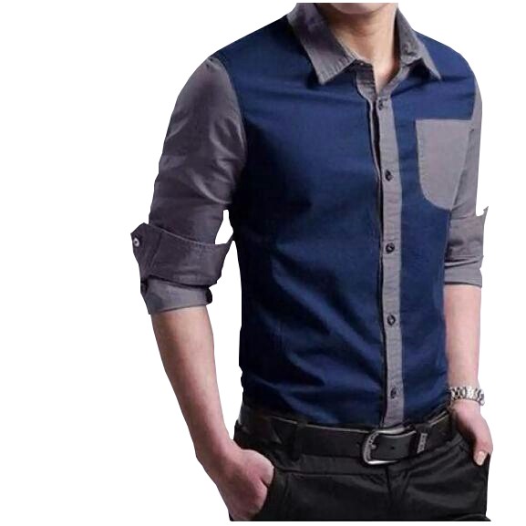 HEM ATASAN KEMEJA PRIA WARNA NAVY GREY BIRU ABU LENGAN PANJANG BAHAN TEBAL KATUN ASLI IMPORT JEPANG