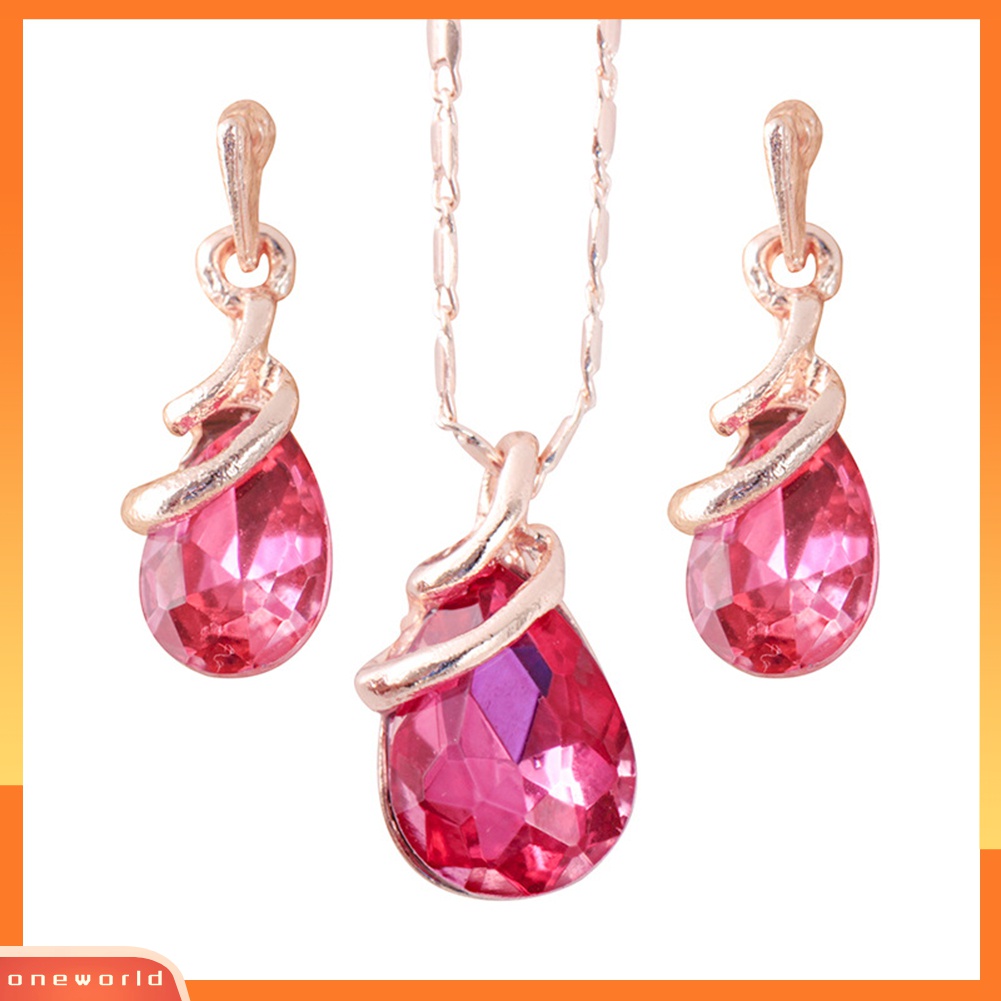 Set Perhiasan Kalung Anting Stud Liontin Teardrop Aksen Berlian Imitasi Untuk Wanita