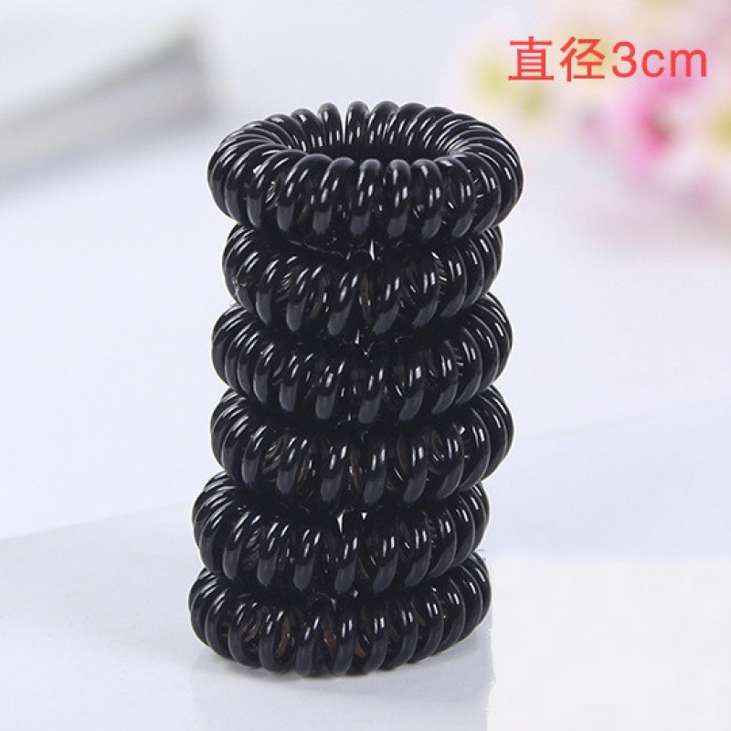 10pcs/lot 3cm Women Black Elastic Spiral Shape Hair Rope Telephone Wire Hair Ties Ponytail Holder  