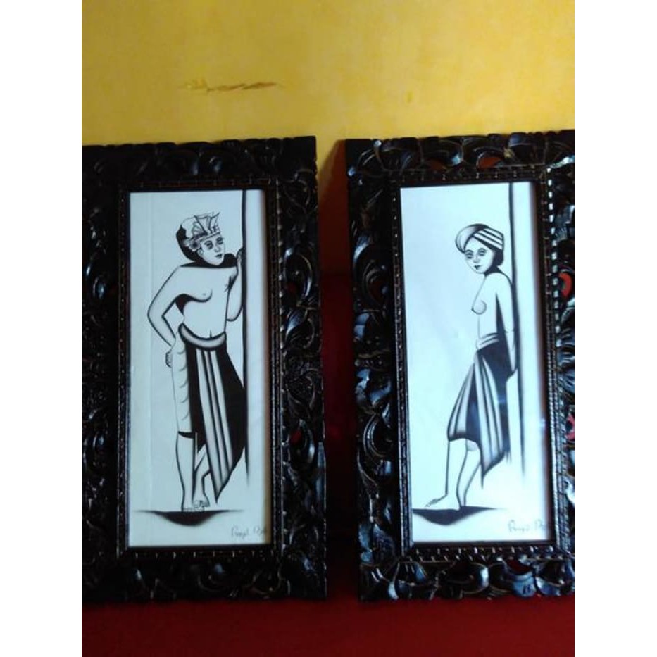 Lukisan Cewek- Cowok Bali Tempo dulu dan Bingkai