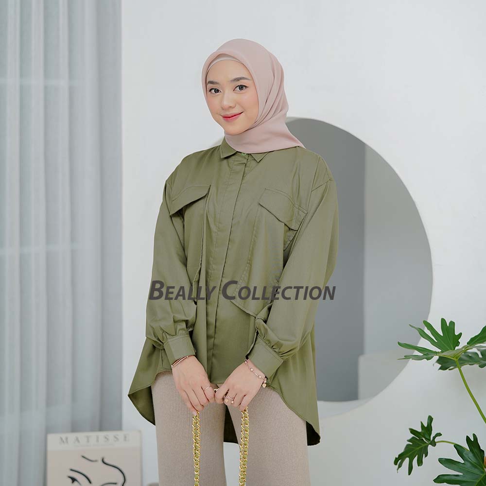 Kemeja Pita Pocket Oversize Bahan Katun Premium Kemeja Chetoz Blouse Atasan Kancing Pita Top