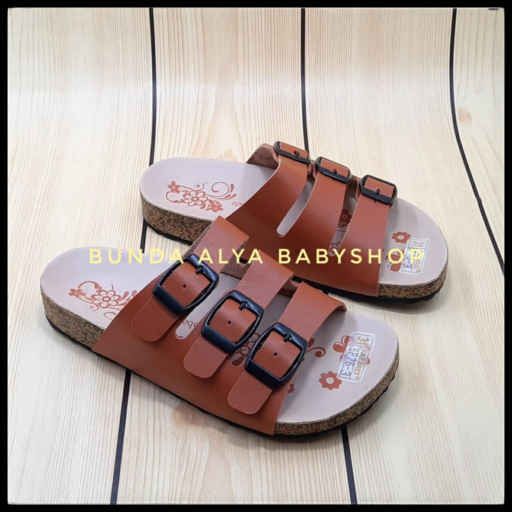 Sendal Anak Perempuan Usia 5 6 7 Tahun PREMIUM COKLAT - Sandal Anak Cewek Casual Bunga Alas Karet Anti Licin