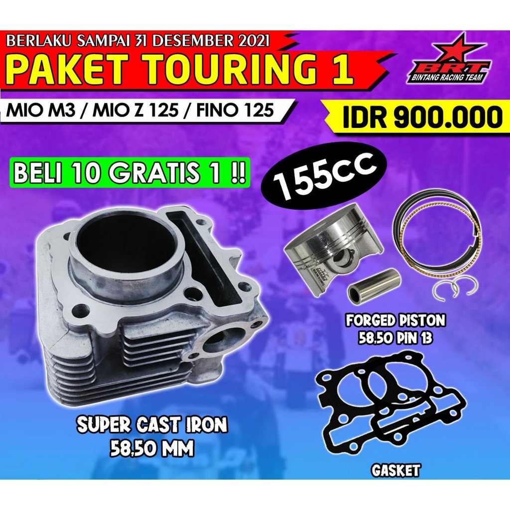BORE UP MIO M3 ( BLOK CAST IRON + PISTON 58.5 ) BRT // YAMAHA 125 CASTING RACING
