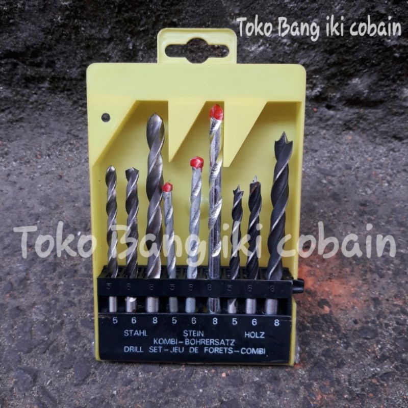 Mata Bor Besi Beton Kayu 1 set isi 9 pcs Mata Bor