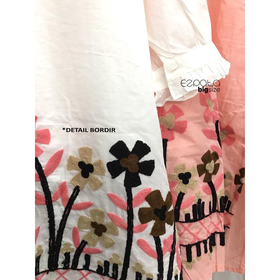 Ezpata Atasan Blouse Tunik Bordir Bunga Floral Bigsize Jumbo XXXL BB 65-100kg LD 120cm Full Kancing