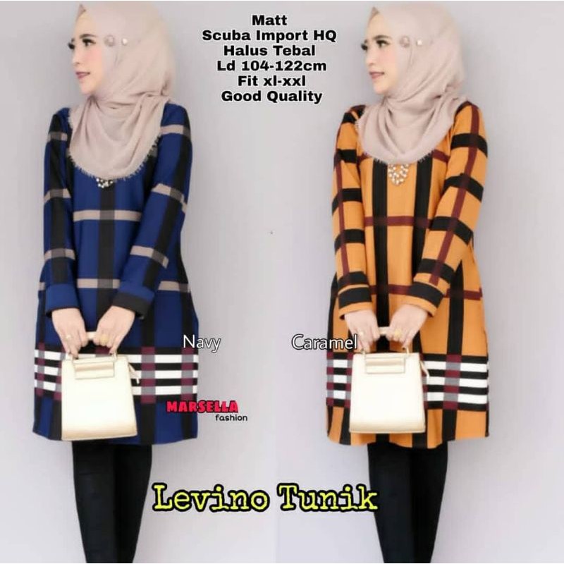 Tunik Scuba Wanita Motif Kotak Bigsize Oversize - Levino Tunik
