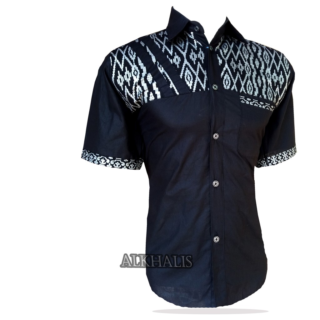 BAJU BATIK PRIA RESMI LENGAN PENDEK MOTIF PEKALONGAN HEM BATIK WARNA