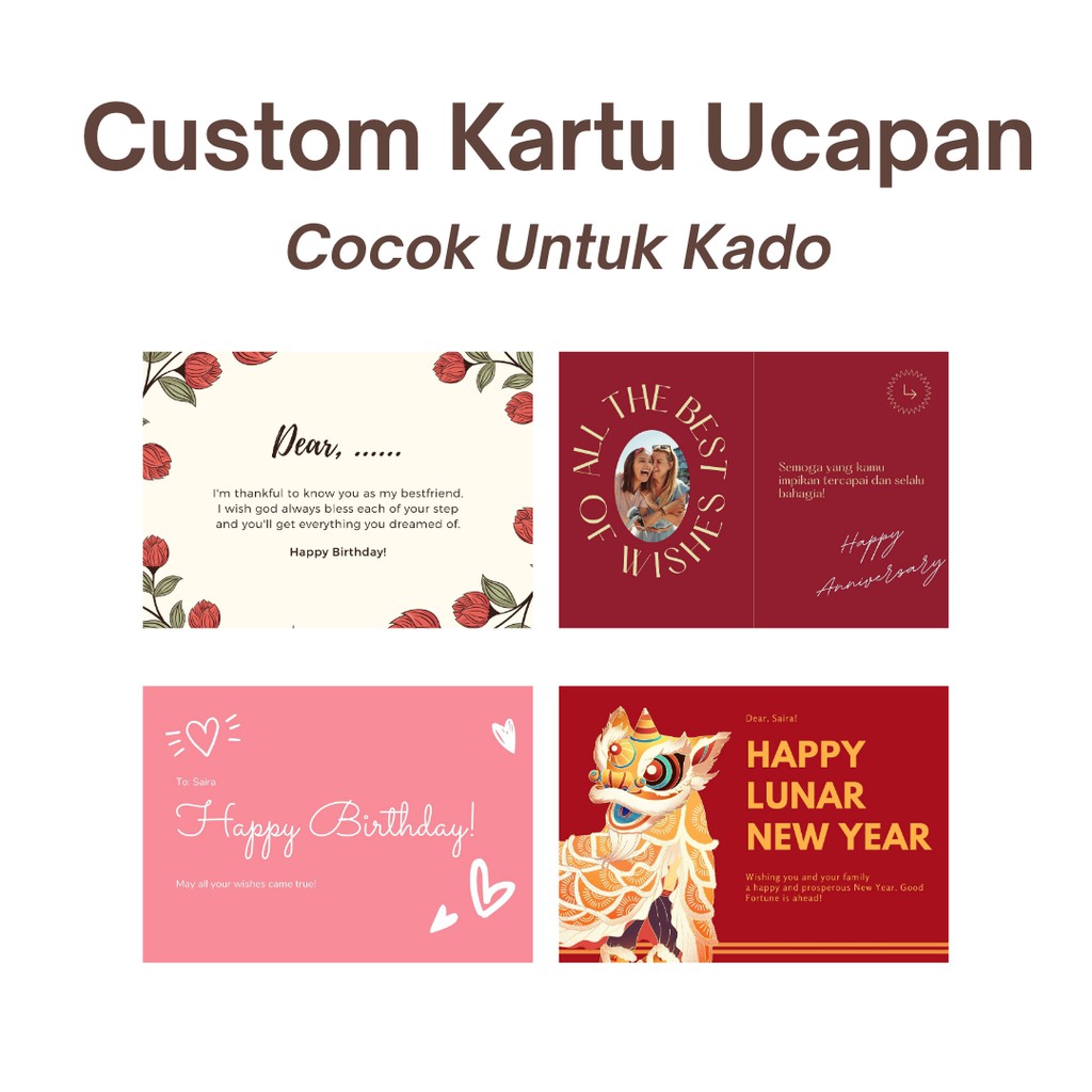 

CUSTOM KARTU UCAPAN - GREETING CARD - TAMBAHAN UNTUK GIFT KADO SHOP AT SAIRA BEBAS TULIS APA AJA