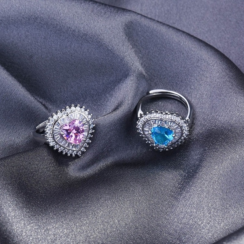 [Ready Stock]Necklace Natural Sapphire Crystal Rings Ear Studs Set