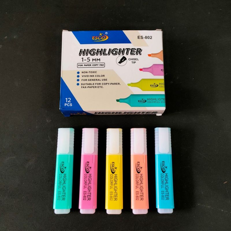 

Highlighter ESCO ES-802 5 Pastel Colour (12pcs)