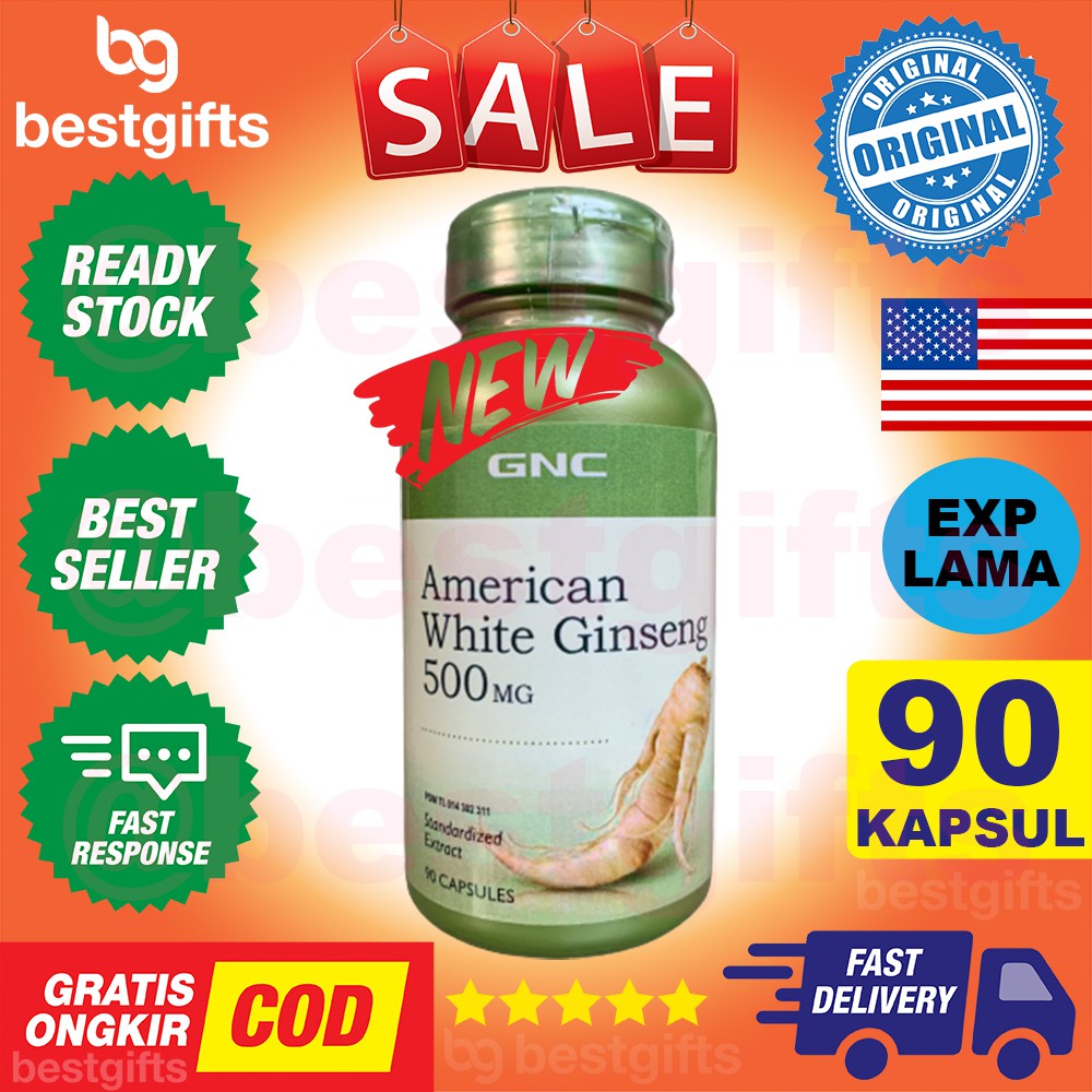 GNC AMERICAN WHITE GINSENG ROOT EXTRACT 500 MG STAMINA ENERGI KONSENTRASI PRIA WANITA 90 KAPSUL