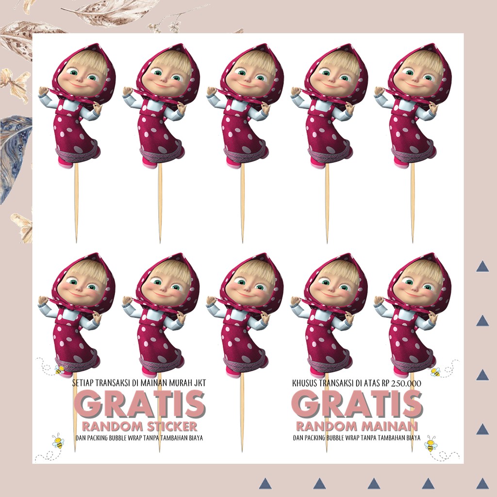 PERLENGKAPAN PESTA MASHA BEAR CUP CAKE TOPPER HIASAN KUE ULANG TAHUN