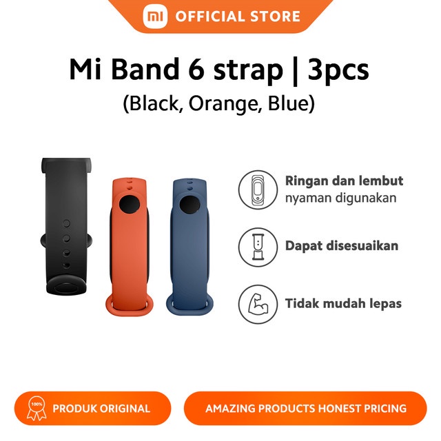 Xiaomi Mi Smart Band 6 Strap Dapat Disesuaikan Lembut Nyaman Digunakan Ringan Black/Orange/Blue
