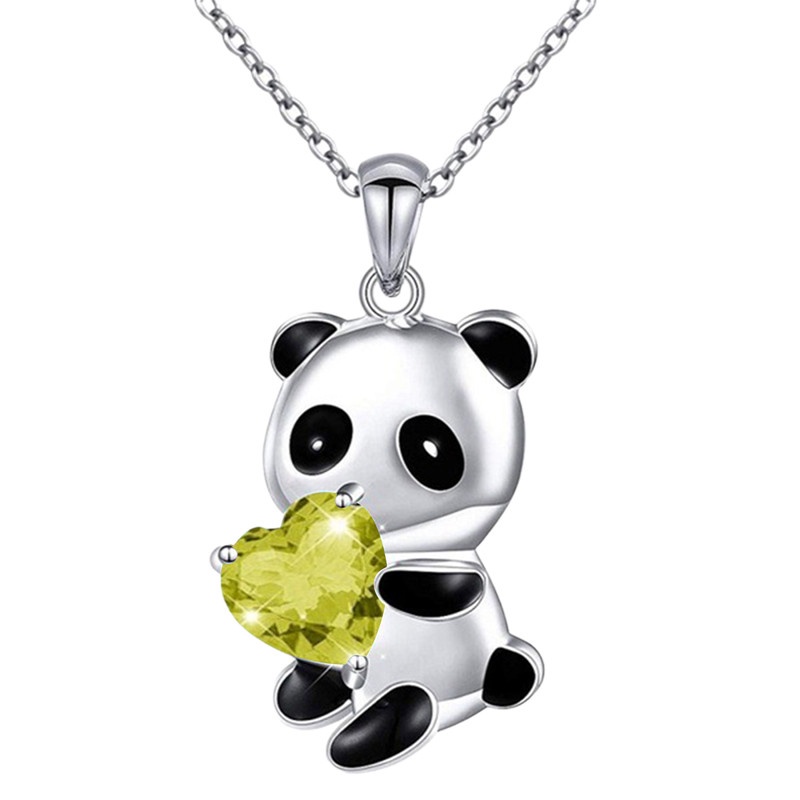 Kalung Wanita Dengan Liontin Panda Sapphire Hati Kristal Untuk Hadiah Ulang Tahun Anniversary