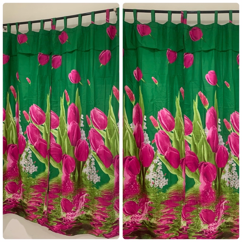 [ PINTU DAN JENDELA ] GORDEN TALI + PONI MOTIF BUNGA TULIP FANTA DASAR HIJAU