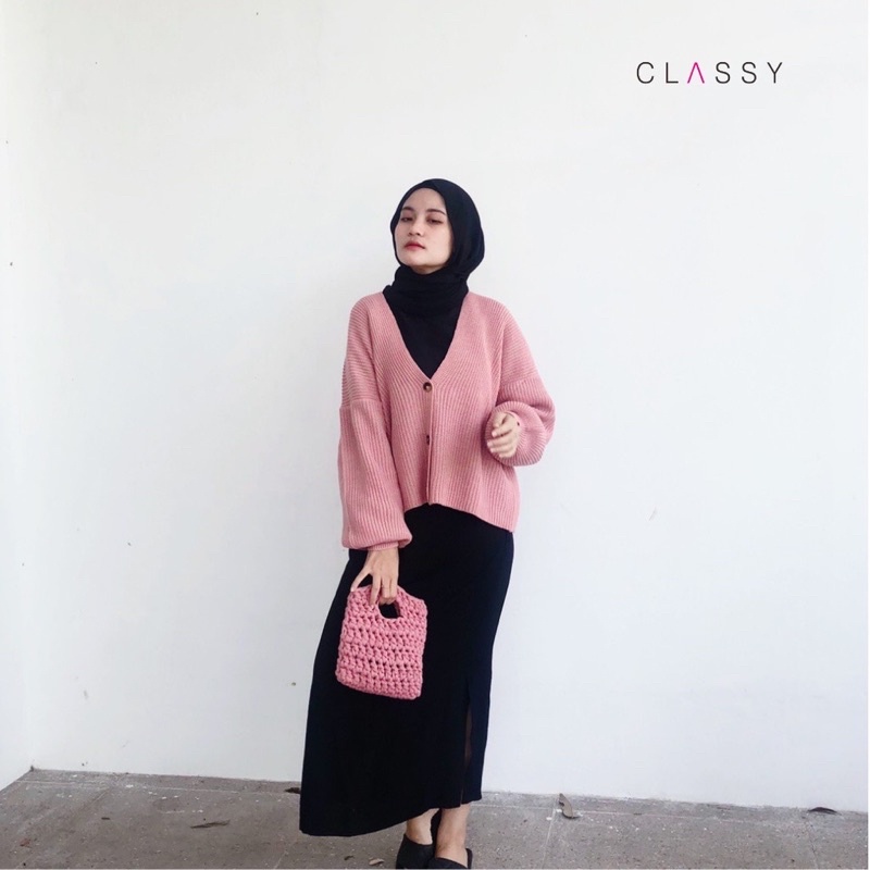 Shabby Pullover Cropped OVERSIZE CROP BION OUTER  NALOVA CARDI  KANCING OVERSIZED LAVELLA-Dustypink