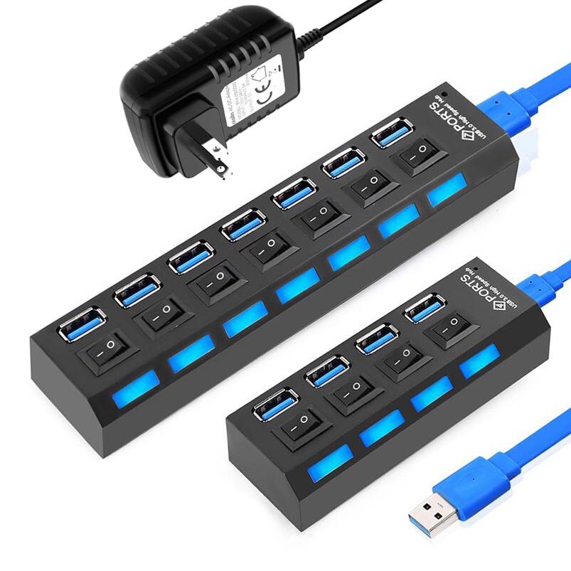 USB PORT tombol on off adapter usb hub portable port usb extender 4 in 1 dan 7 in 1 Sambungan colokan kabel mouse flashdisk keyboard printer usb port hub