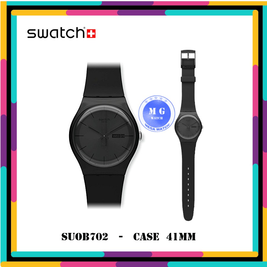 Jam Tangan Pria Wanita SWATCH ORIGINAL SUOB702 Black Rebel MURAH
