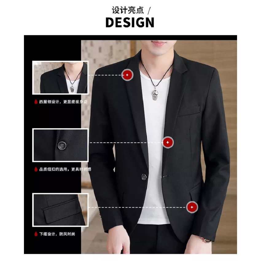 BLAZER HITAM FORMAL SUIT CLASSIC PRIA SLIMFIT KANCING 1 BAHAN HIGH TWIST PREMIUM ORIGINAL NIKAYU BISA COD (S,M,L,XL)