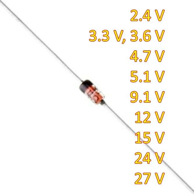 50Pcs Dioda zener 2.4v 3.3v 3.6v 4.7v 5.1v 9.1v 12v 15v 24v 27V 0.5W