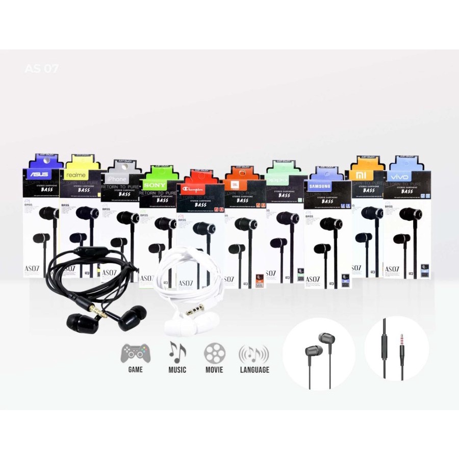 HEADSET / HANDSFREE &lt; SAMXUNGG - AS07 &gt; SUPER BASS + MIC bisa buat pakai semua tipe hp