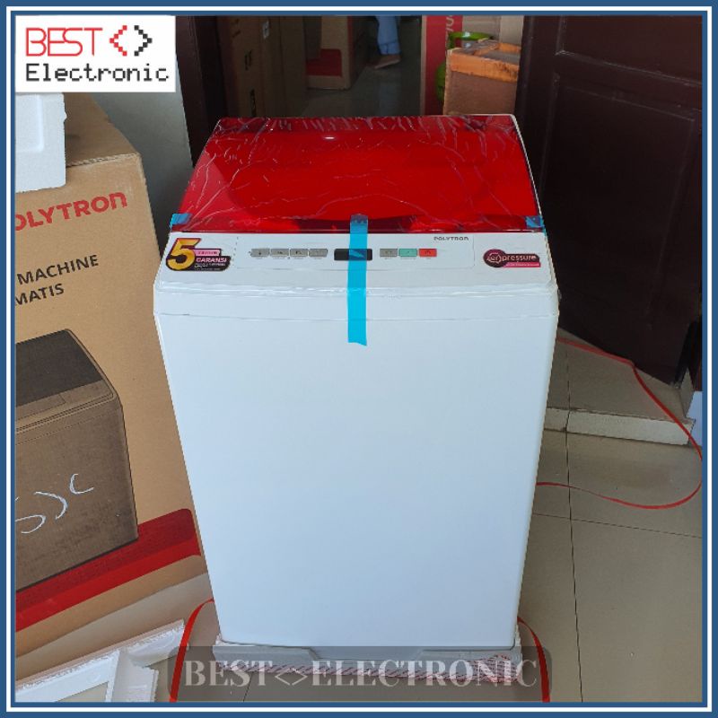 MESIN CUCI 1 TABUNG POLYTRON PAW 7527  7.5KG PAW-7527 MERAH HITAM TOP LOADING ZEROMATIC