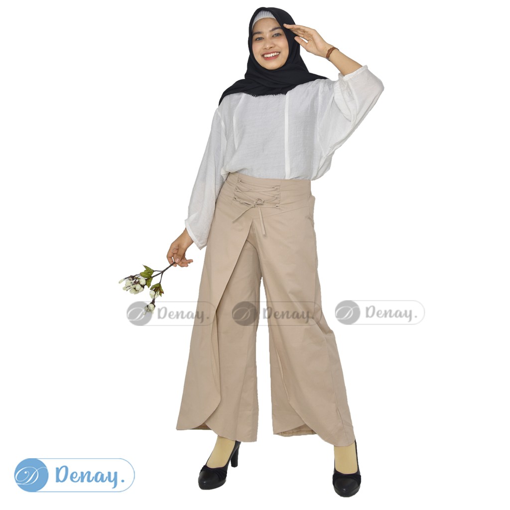 TOKODENAY - Celana Panjang Wanita - Clarissa Kulot Matt Poplin Street Premium Quality - Fashion Muslim-CREAM