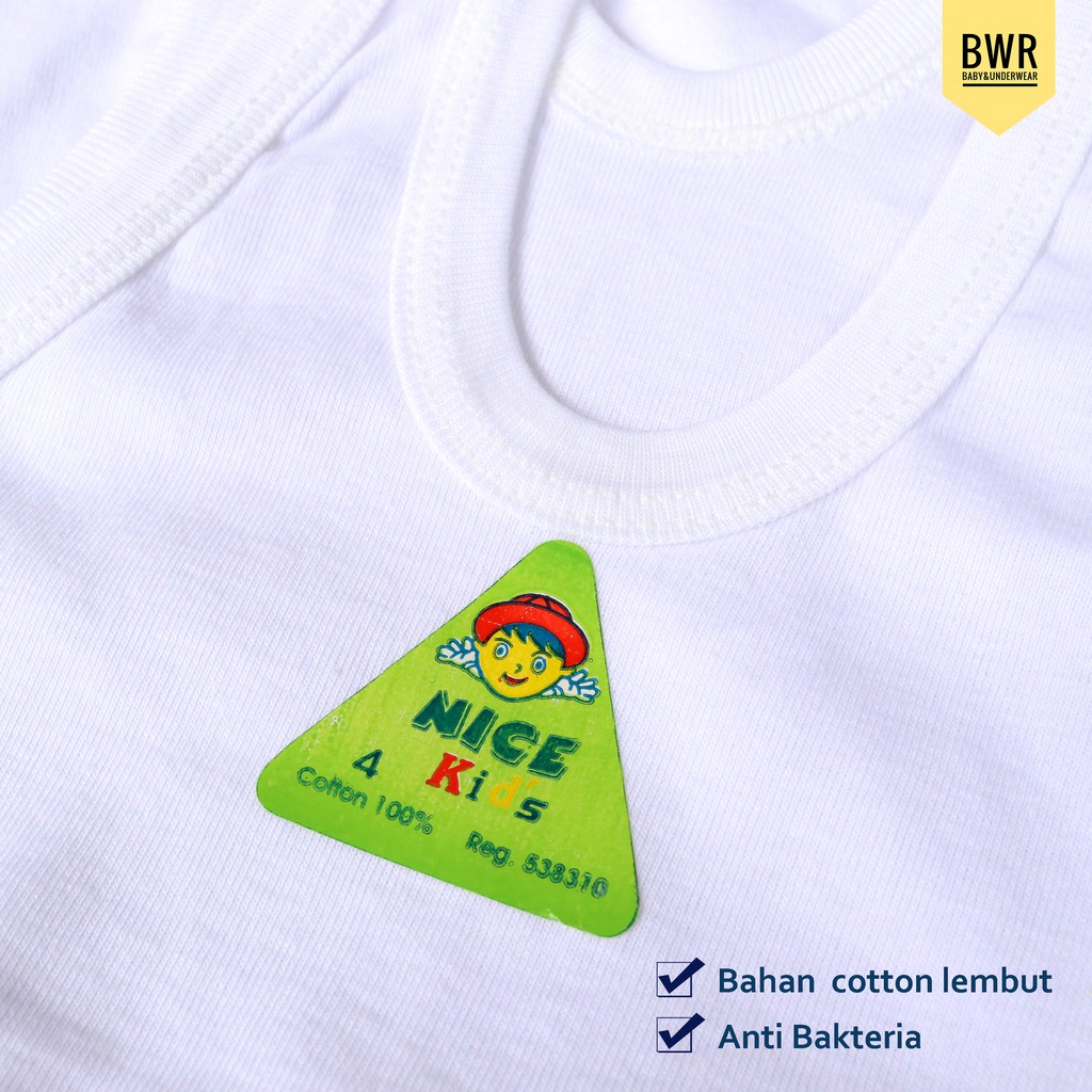 Singlet NICE Kids Rib | 4/6/8 Kaos Dalam Anak Kutung Putih Polos - Bwr Satuan