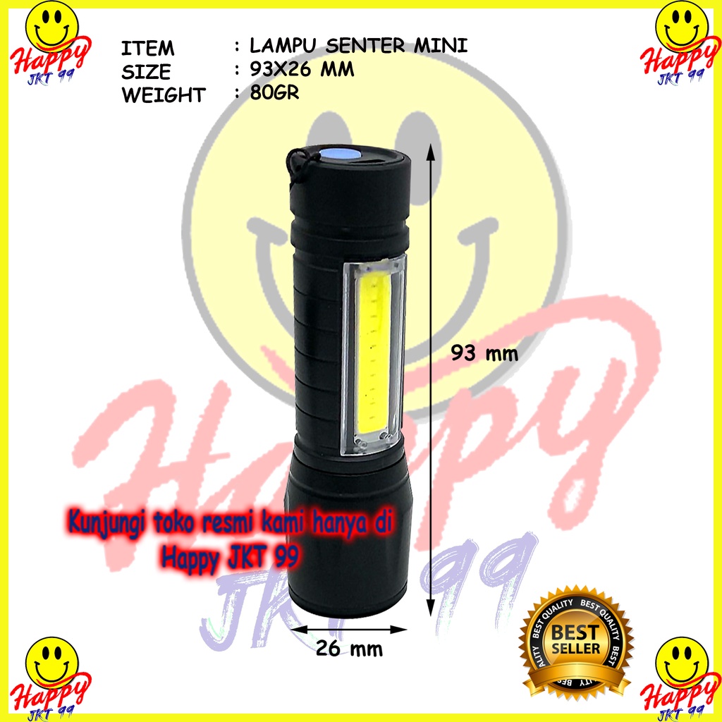 [ HAPPY JKT 99 ] LAMPU SENTER MINI TANGAN LIGHT PORTABLE LED SUPER TERANG EMERGENCY POLISI XPE COB Led Swat Police Light Recharge