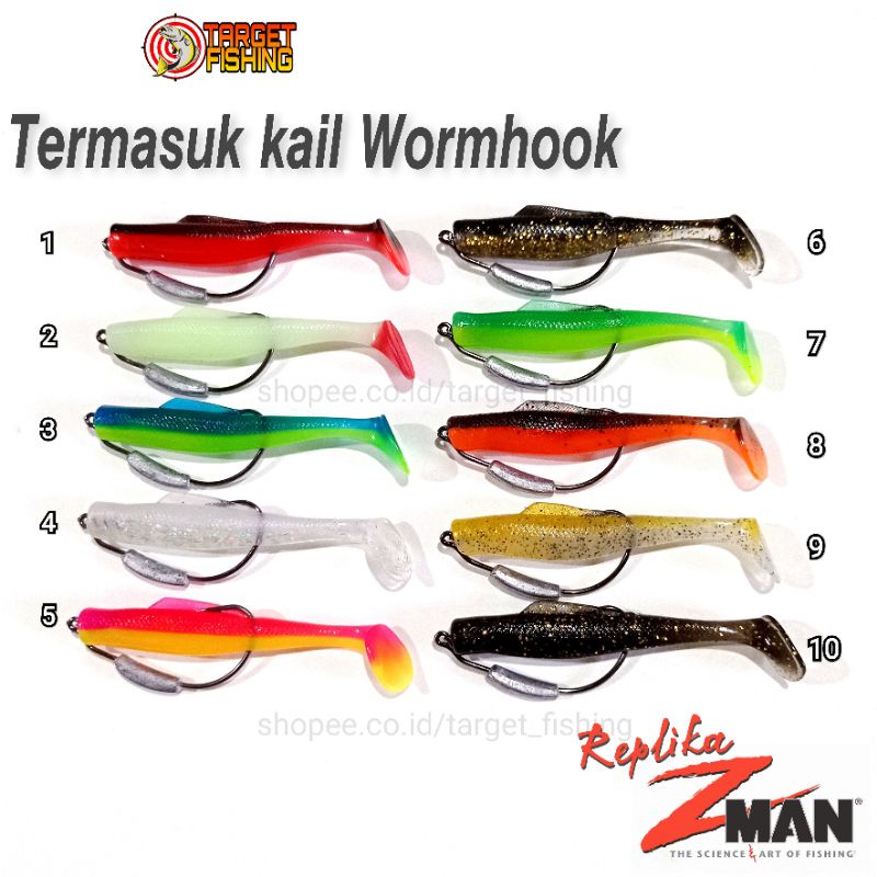 Soft Lure ZMAN 8cm Replika Plus Kail Wormhook Siap Pakai - Umpan Casting Gabus Haruan Kerandang Softlure