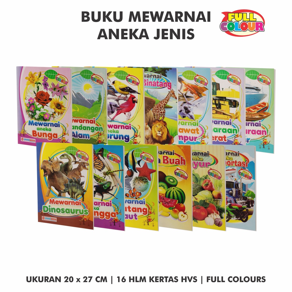 

Buku Belajar Mewarnai Anak Seri Hewan Buah Kendaraan Transportasi Sayuran dan Serangga Full Colour