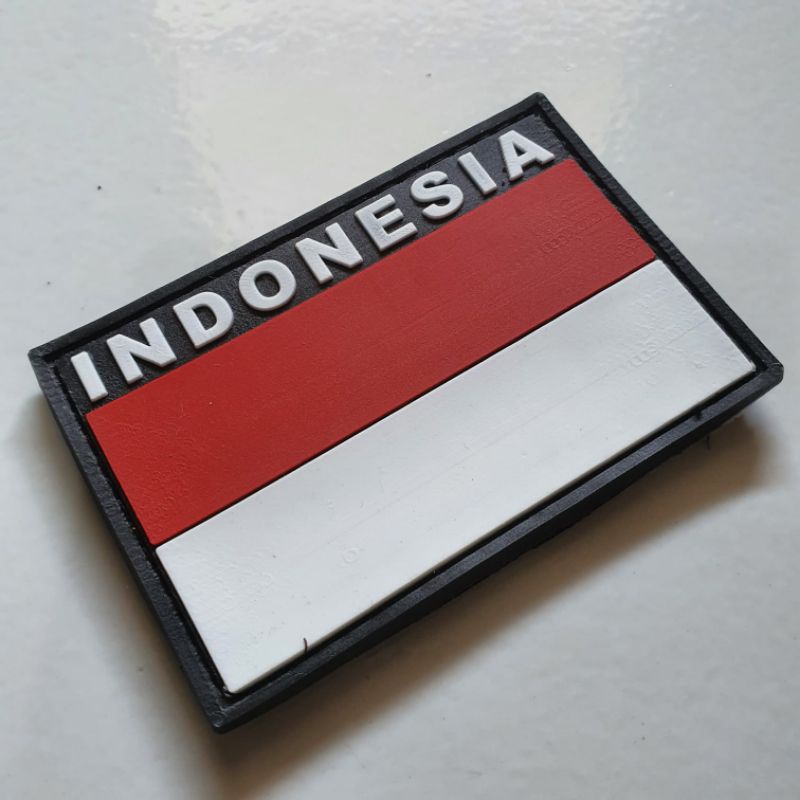 patch rubber logo bendera merah putih tulisan indonesia atas / tempelan emblem karet velcro