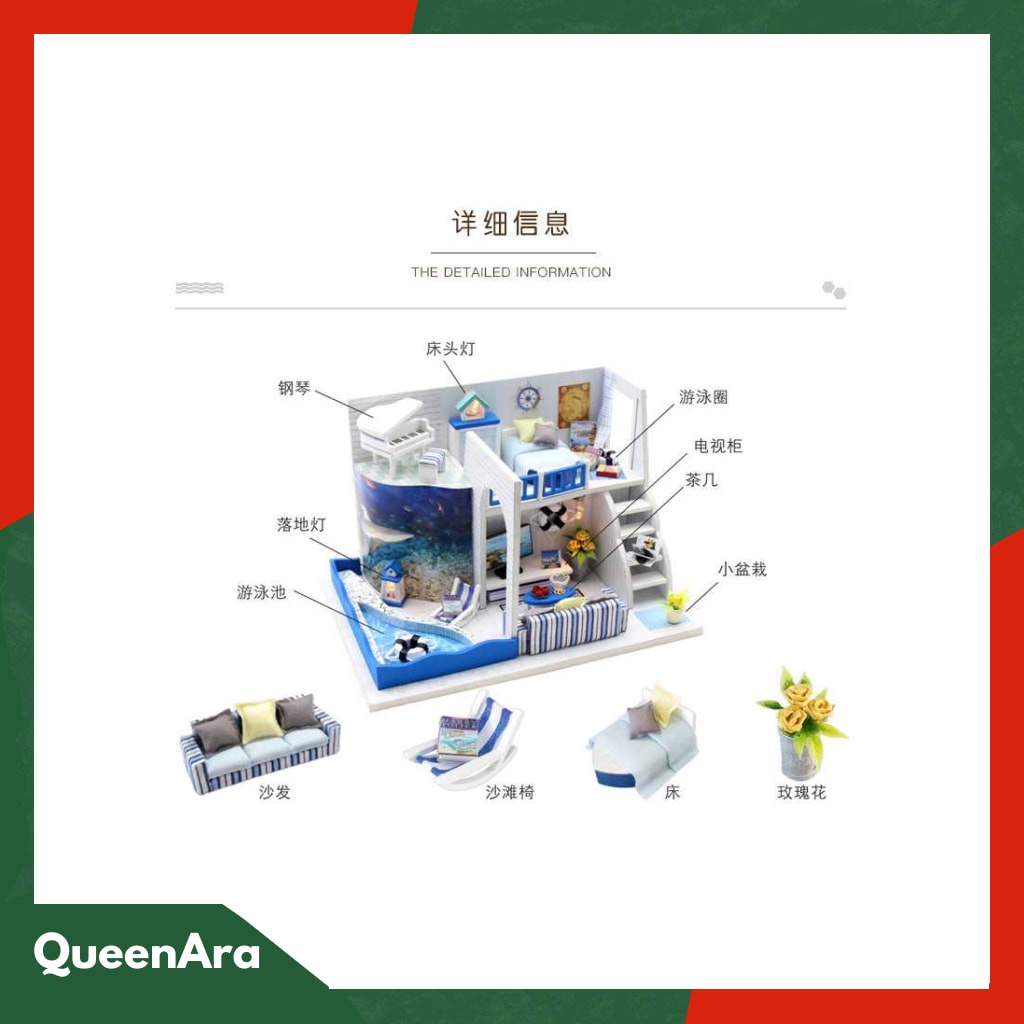 HONGDA Miniatur Rumah Boneka DIY Doll House Wooden Furniture - M04