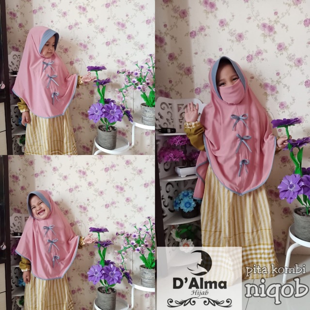 Jilbab Niqob Anak Pita Kombinasi/ Hijab niqob anak murah