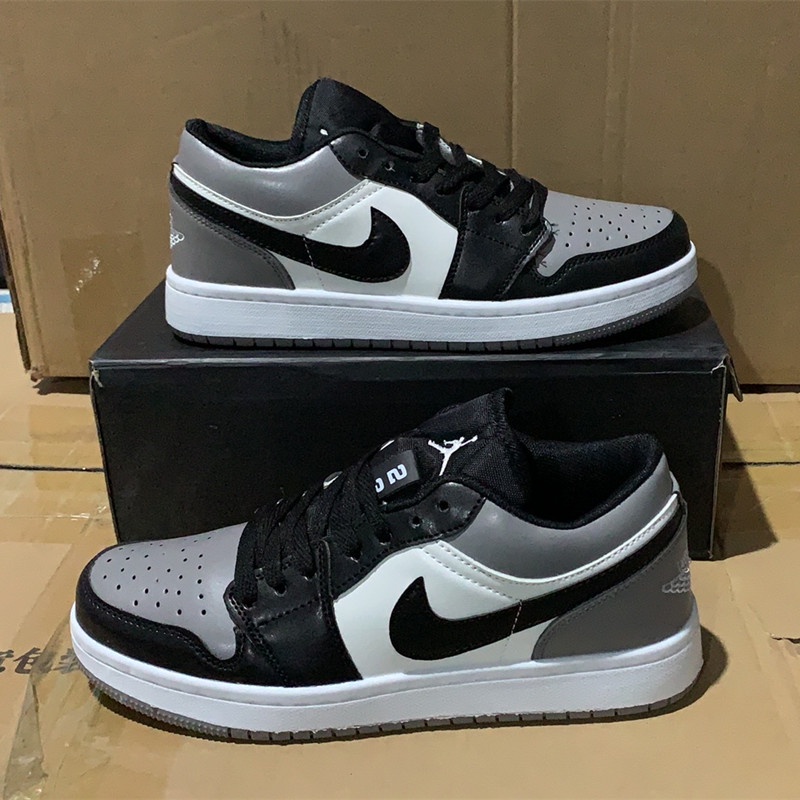 Sepatu Nike Air Jordan 1 Low Black White Grey Hitam Putih Abu Import