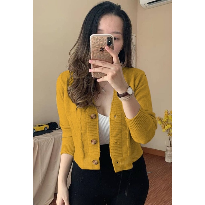 JAKET WANITA Cardigan Sersi - Outerwear Wanita - Cardigan Rajut Halus - Sersi Mustard KOREA KEKINIAN