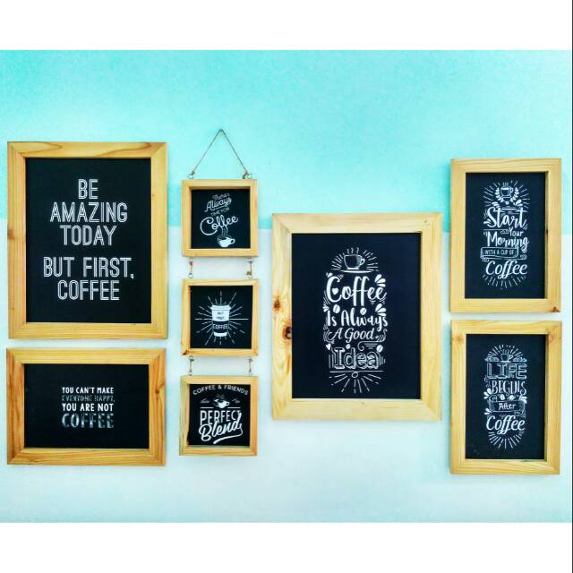 Paket Frame Board 6pc Tema Kopi, Pigora Foto, Papan Kayu, Bingkai foto, Hiasan dinding, dekorasi