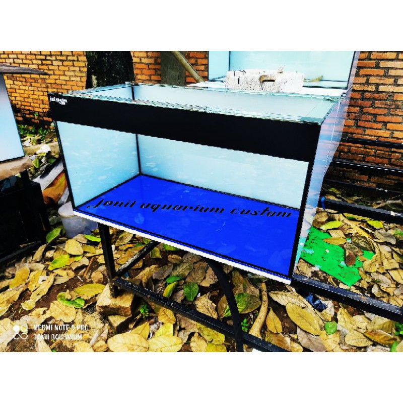 aquarium 100x50x50 10mm full stiker orecall kombinasi biru putih