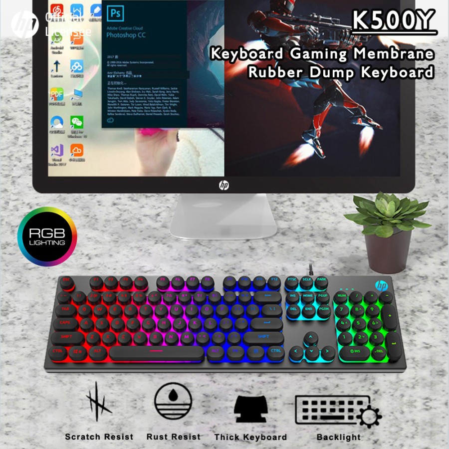 Keyboard Gaming HP K500Y RGB Membrane (Rubber Dump) Keyboard