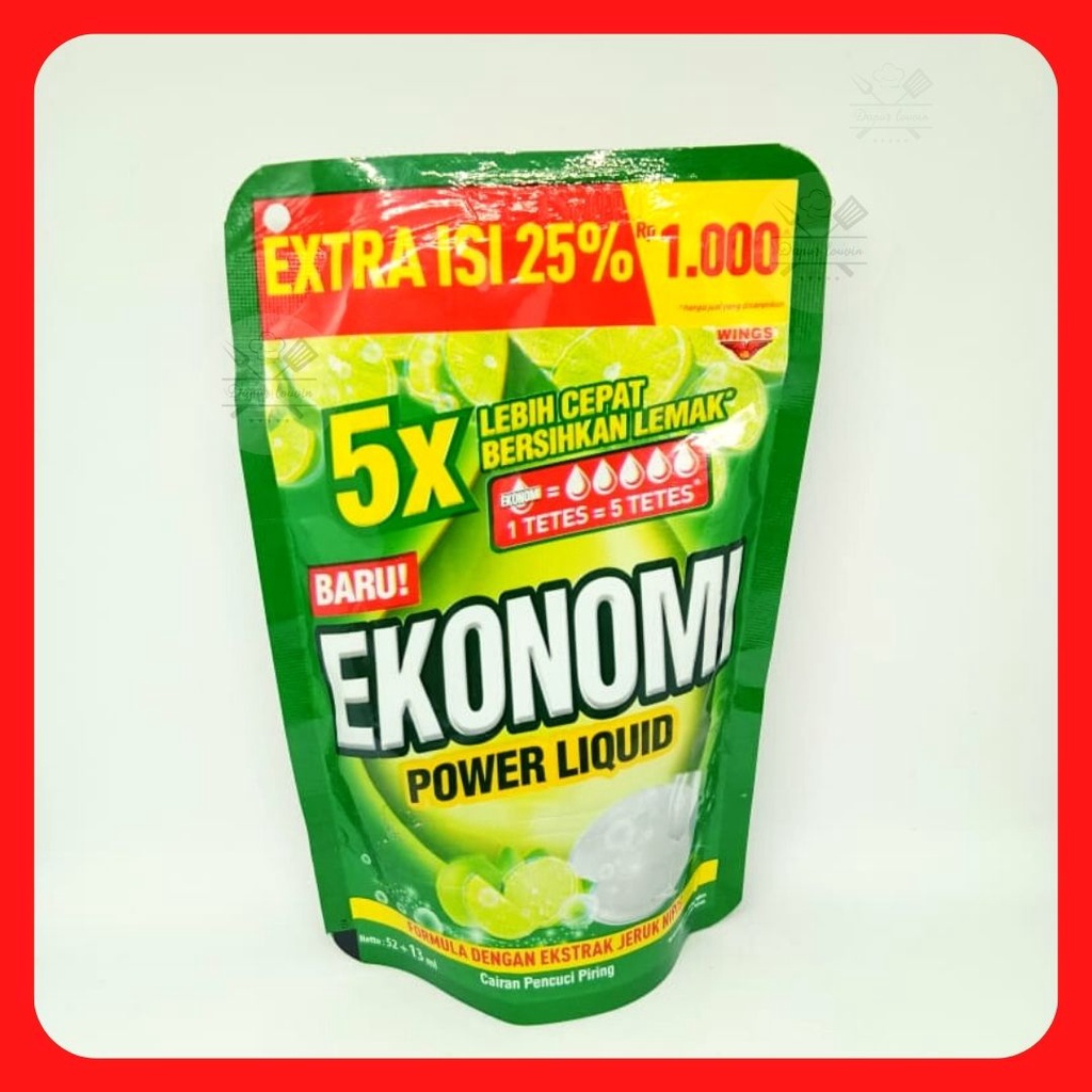 Ekonomi Power Liquid Sabun Cuci Piring Ekstra isi 25% Kemasan 52ml+13 ml (65ml) Ekstrak Jeruk Nipis