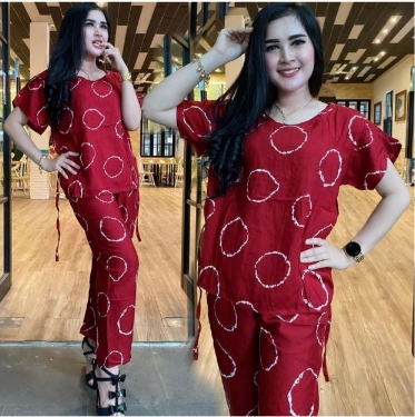 Cincin Set - One Set Wanita Jumbo Rayon Premium Setelan Wanita Batik Lengan Pendek Set Celana LD 140 cm