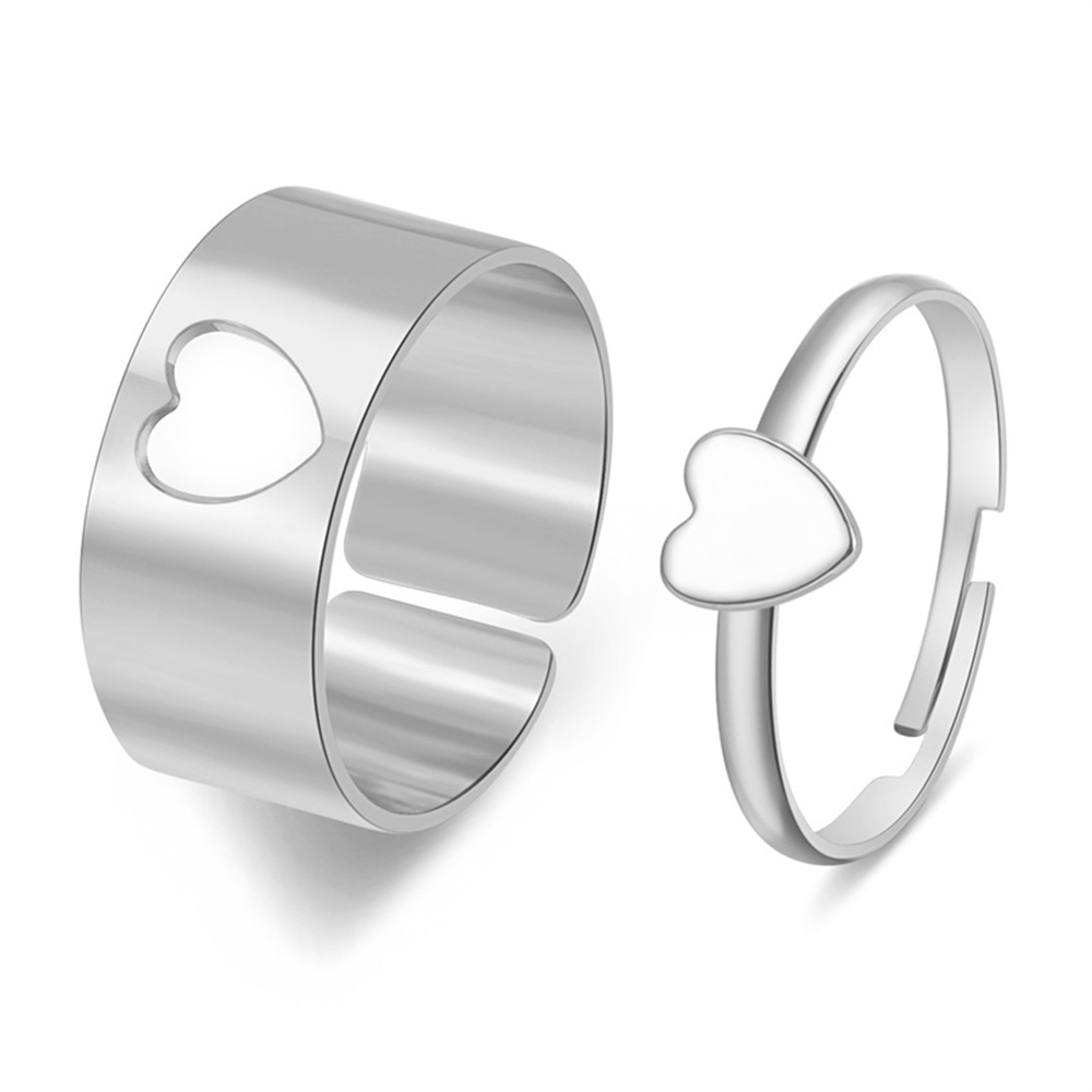 2pcs Cincin Pasangan Model Terbuka Dapat Disesuaikan Warna Silver Gaya Punk